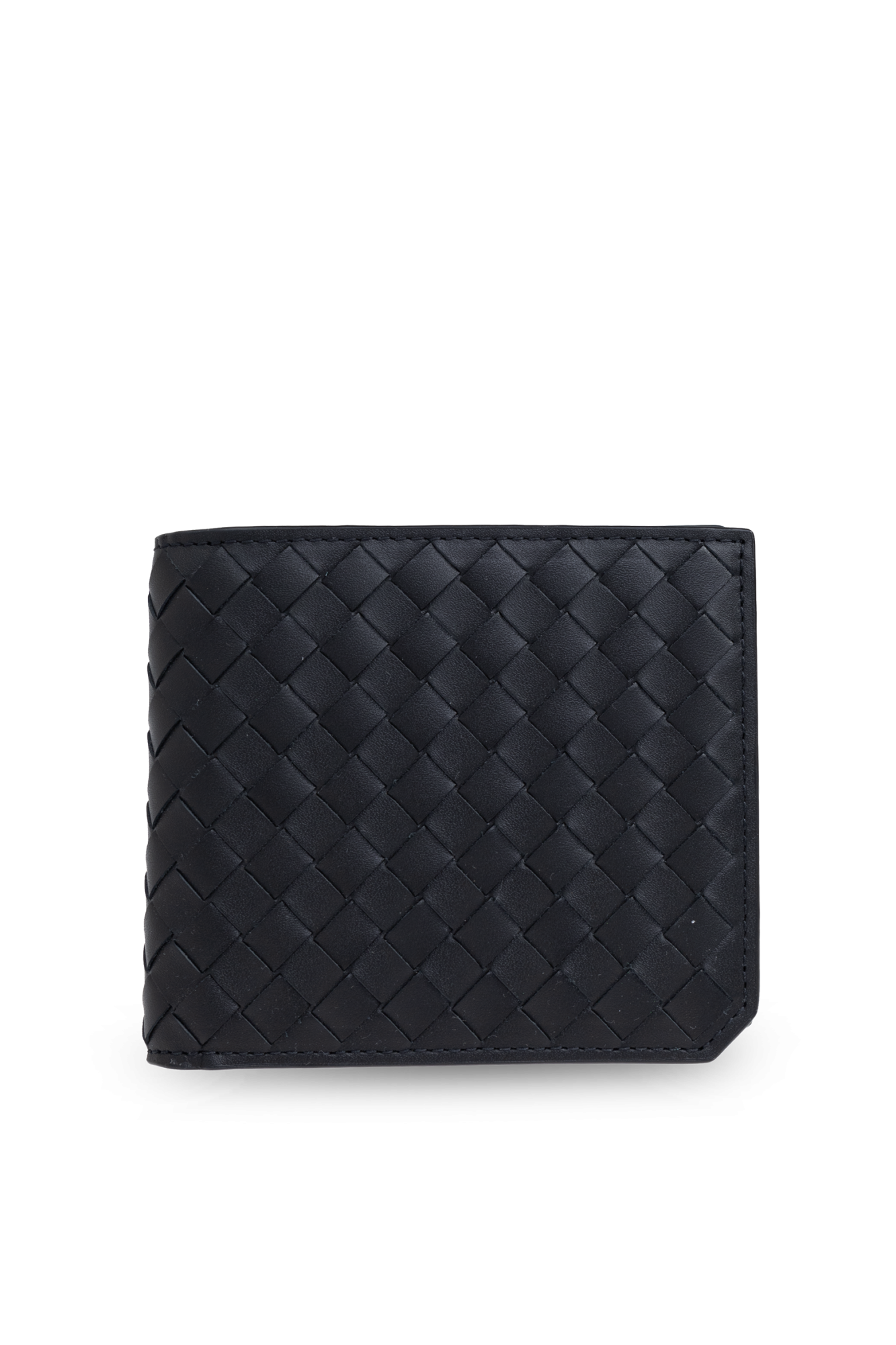 ★BOTTEGA VENETA★ Classic Intrecciato Half Wallet Black 193 Black Cassette Intrecciato Leather Bifold Cardholder with